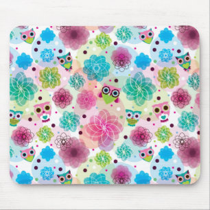 Alfombrilla De Ratón Modelo lindo del fondo del búho de la flor