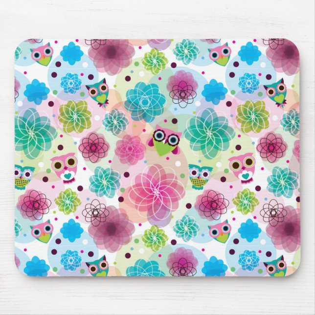 Alfombrilla De Ratón Modelo lindo del fondo del búho de la flor (Frente)