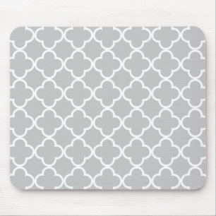 Alfombrilla De Ratón Modelo marroquí de Quatrefoil del blanco gris