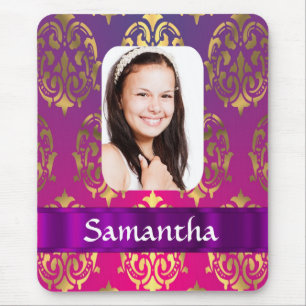 Alfombrilla De Ratón Modelo personalizado del damasco del rosa y del