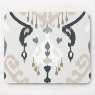 Alfombrilla De Ratón Modelo tribal del ikat blanco negro beige moderno