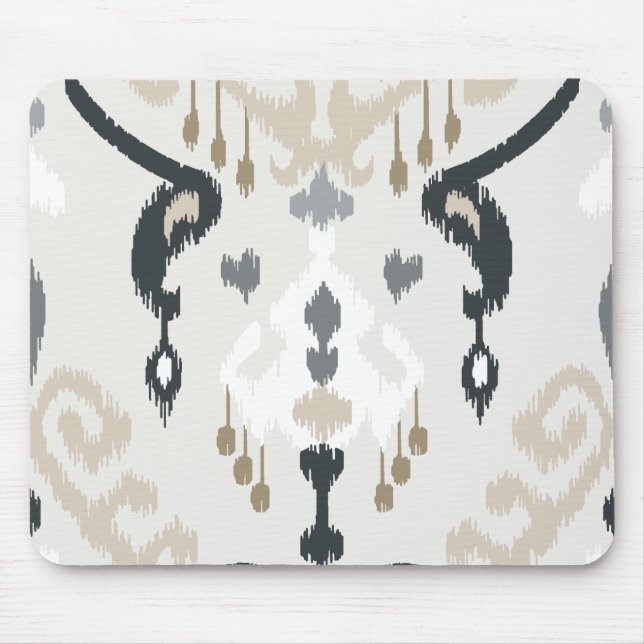 Alfombrilla De Ratón Modelo tribal del ikat blanco negro beige moderno (Frente)