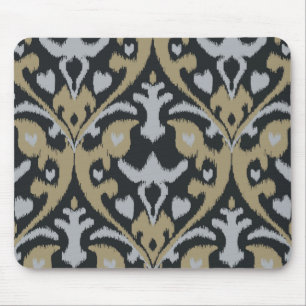 Alfombrilla De Ratón Modelo tribal del ikat negro beige gris intrépido