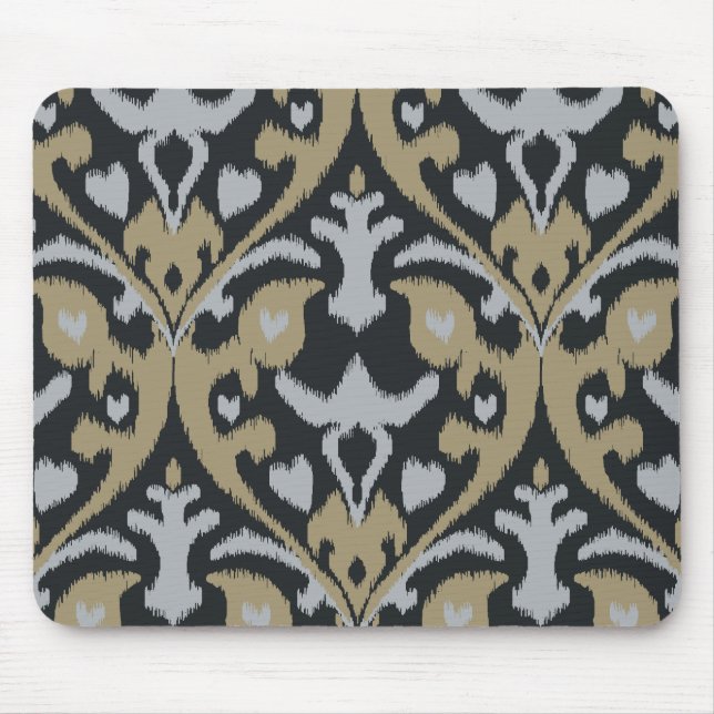 Alfombrilla De Ratón Modelo tribal del ikat negro beige gris intrépido (Frente)