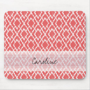 Alfombrilla De Ratón Modelo tribal rosado coralino del diamante de Ikat