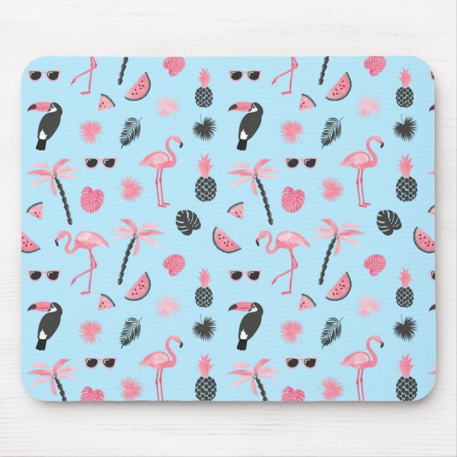 Alfombrilla De Ratón Modelo tropical del verano rosado y azul (Frente)