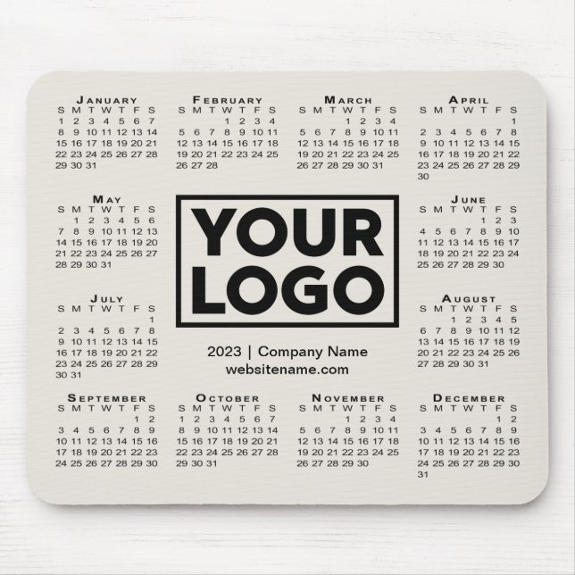 Alfombrilla De Ratón Modern 2023 Calendar Business Company Logo Beige (Frente)
