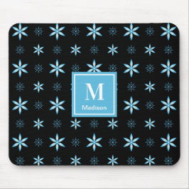 Alfombrilla De Ratón Modern Blue Geometric Floral Monogram Mouse Pad