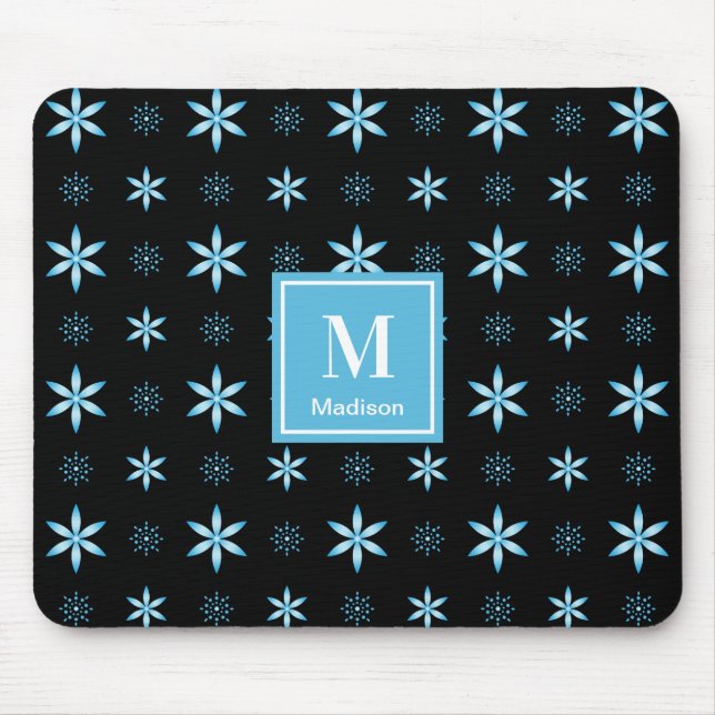 Alfombrilla De Ratón Modern Blue Geometric Floral Monogram Mouse Pad (Frente)