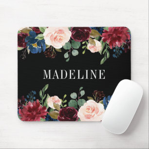 Alfombrilla De Ratón Modern Elegant Watercolor Floral Fashionable Black