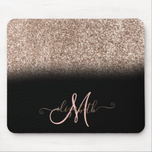 Alfombrilla De Ratón Modern Glitter Ombre Monograma Negra