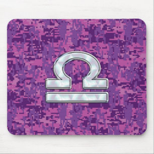 Alfombrilla De Ratón Modern Libra Zodiac Symbol on Fuchsia Digital Camo