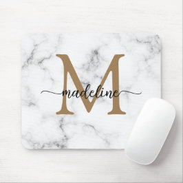 Alfombrilla De Ratón Modern Marble Gold Girly Script Monogram