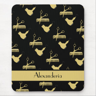 Alfombrilla De Ratón Modern Minimalist black and gold hairstylist  