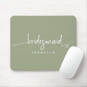 Alfombrilla De Ratón Modern Minimalist Bridesmaid Script Sage Green