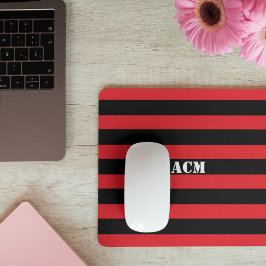 Alfombrilla De Ratón Modern Monogram Black and Red Stripes