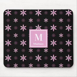 Alfombrilla De Ratón Modern Pink Geometric Floral Monogram Mouse Pad