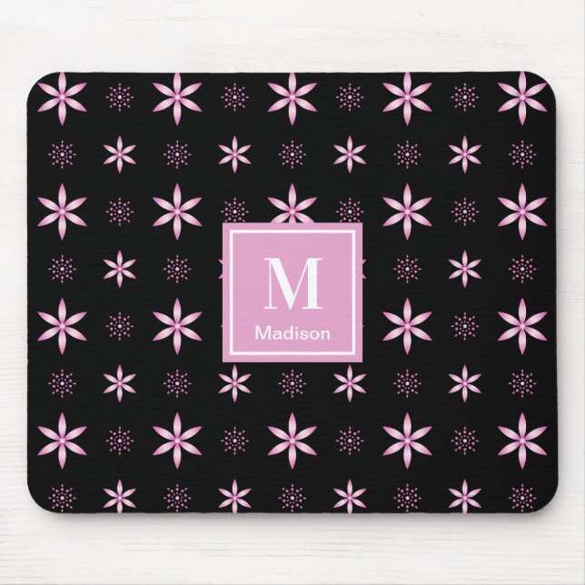 Alfombrilla De Ratón Modern Pink Geometric Floral Monogram Mouse Pad (Frente)