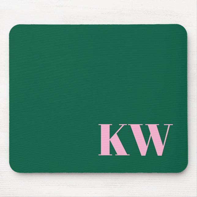 Alfombrilla De Ratón Modern Pink Green Monogram Initials Personalized (Frente)