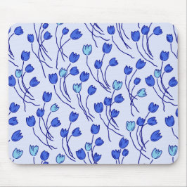 Alfombrilla De Ratón Modern Sketchy Tulips Pattern | Blue Delft