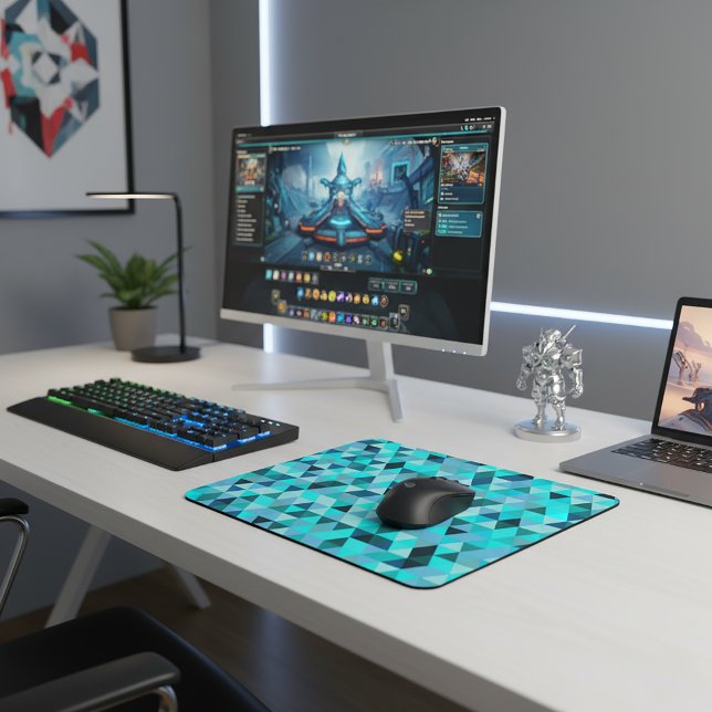 Alfombrilla De Ratón Modern Teal Turquoise Geometric Triangles Pattern (Modern Teal Turquoise Geometric Triangles Pattern Mouse Pad)