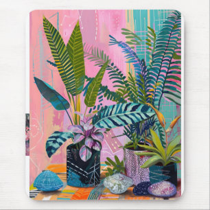 Alfombrilla De Ratón Modern Tropical Plant Print – Pink and Green