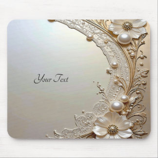 Alfombrilla De Ratón Modern White Flowers Pearls Mousepad