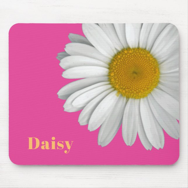 Alfombrilla De Ratón Moderna Girly Daisy Flower Name Hot Pink (Frente)