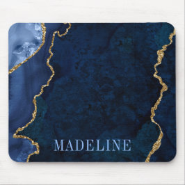 Alfombrilla De Ratón Moderna Moda Acuarela Azul Geoda de Mármol