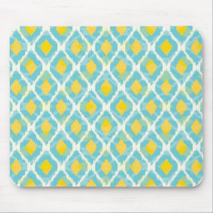 Alfombrilla De Ratón Moderna moda tribal ikat azul amarillo