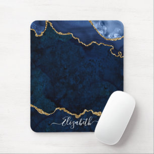 Alfombrilla De Ratón Moderna y elegante Marble Geode Blue Gold