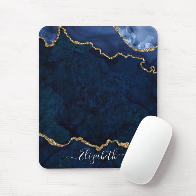 Alfombrilla De Ratón Moderna y elegante Marble Geode Blue Gold (Con ratón)