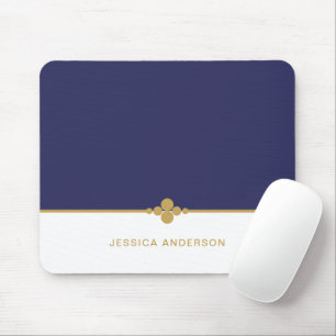 Alfombrilla De Ratón Moderna y elegante Navy Blue Gold Name Mousepad