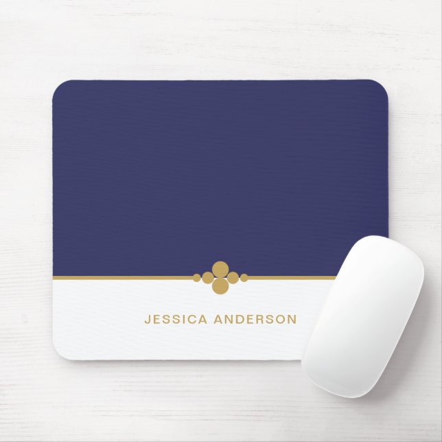 Alfombrilla De Ratón Moderna y elegante Navy Blue Gold Name Mousepad (Con ratón)