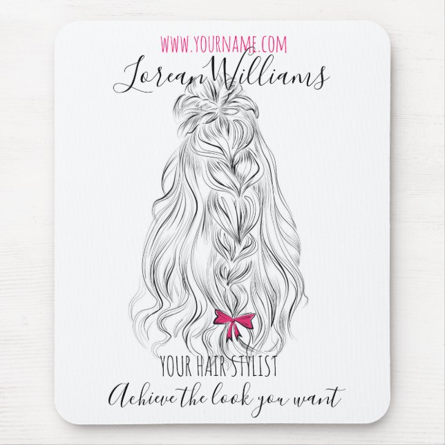 Alfombrilla De Ratón Moderno cabello ondulado blanco negro rosado de ba (Frente)