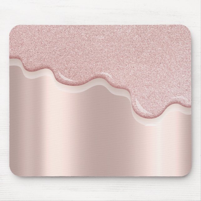 Alfombrilla De Ratón Moderno Glitter Drips Rosa Dorado con Estilo (Frente)