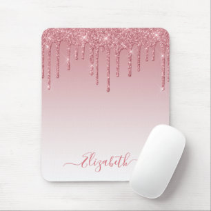 Alfombrilla De Ratón Moderno Glitter Rosa Deslucido con Letra Moderna y