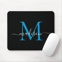 Moderno Monograma Azul Negro Elegante Guión Girato
