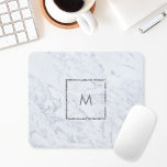 Alfombrilla De Ratón Moderno Personalizado de mármol blanco Monograma a<br><div class="desc">Almohadilla de ratón monograma diseñada por personalizados con diseño moderno de fondo de mármol blanco con monograma personalizado encerrado en un marco purpurina plateado.</div>
