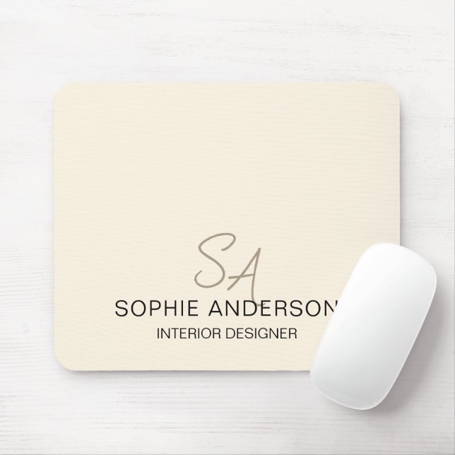 Alfombrilla De Ratón Moderno Personalizado Monograma Crema Profesional  (Con ratón)