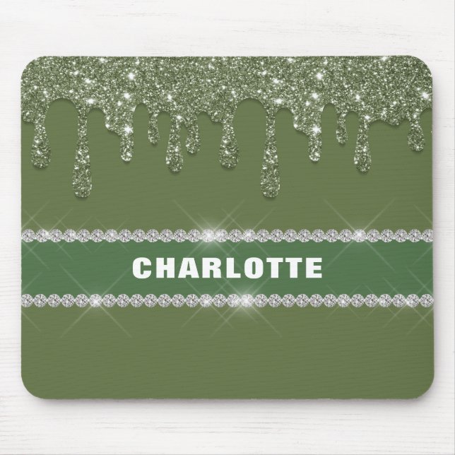 Alfombrilla De Ratón Moderno Purpurina verde sabio goteo resplandecient (Frente)