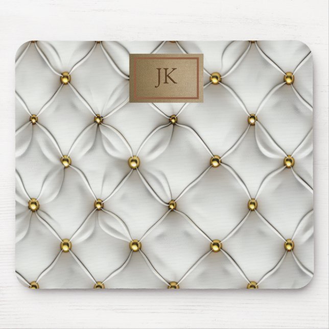 Alfombrilla De Ratón Moderno y elegante cuero blanco con oro (Frente)