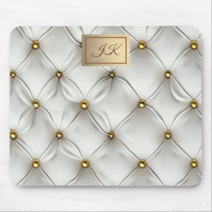 Alfombrilla De Ratón Moderno y elegante cuero blanco con oro