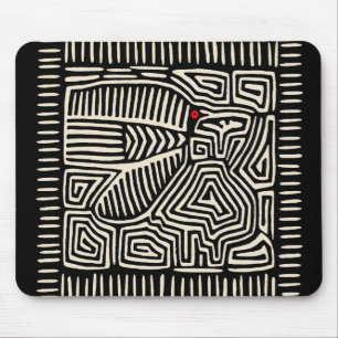 Alfombrilla De Ratón Mola Pájaro Indio Kuna de Panamá - Blanco Negro
