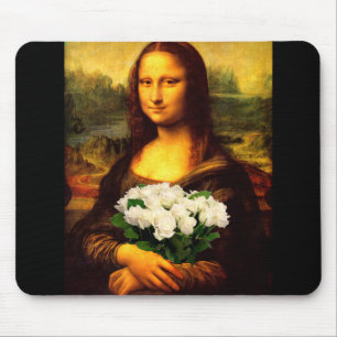Alfombrilla De Ratón Mona Lisa Con Bouquet De Rosas Blancas