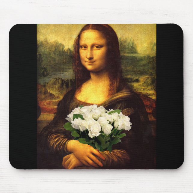 Alfombrilla De Ratón Mona Lisa Con Bouquet De Rosas Blancas (Frente)