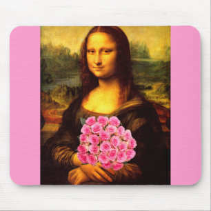 Alfombrilla De Ratón Mona Lisa Con Bouquet De Rosas Rosa