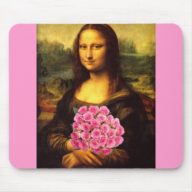 Alfombrilla De Ratón Mona Lisa Con Bouquet De Rosas Rosa (Frente)