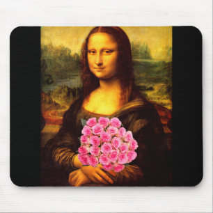 Alfombrilla De Ratón Mona Lisa Con Bouquet De Rosas Rosa