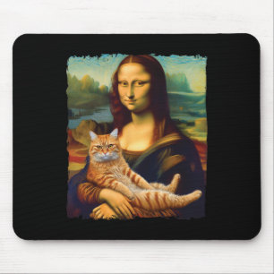 Alfombrilla De Ratón Mona Lisa sosteniendo un retrato de gato pintando 